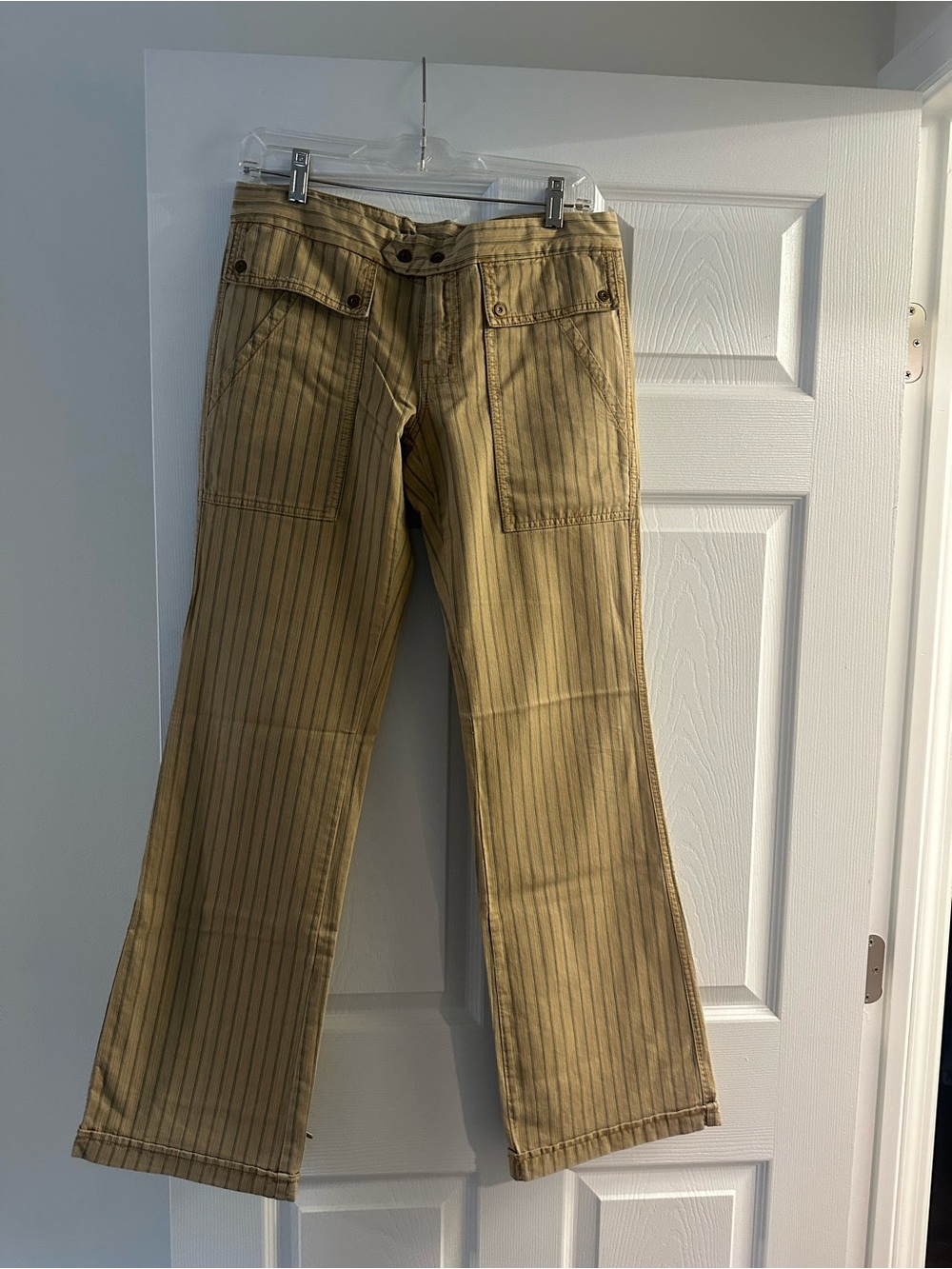 7 For All Mankind Women's Tan Pinstriped Wide Leg Cargo Pants